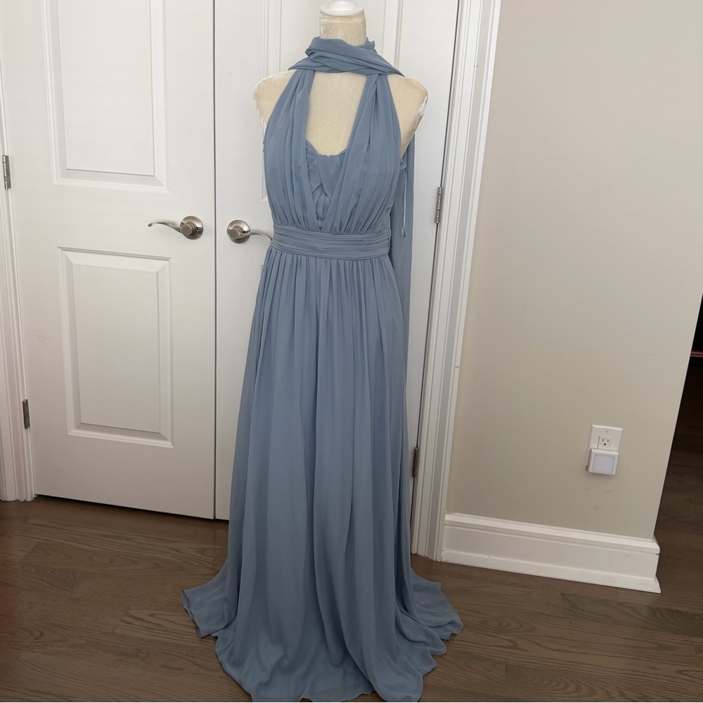 Birdy Grey Convertible Halter Bridesmaid Dress in Dusty Blue